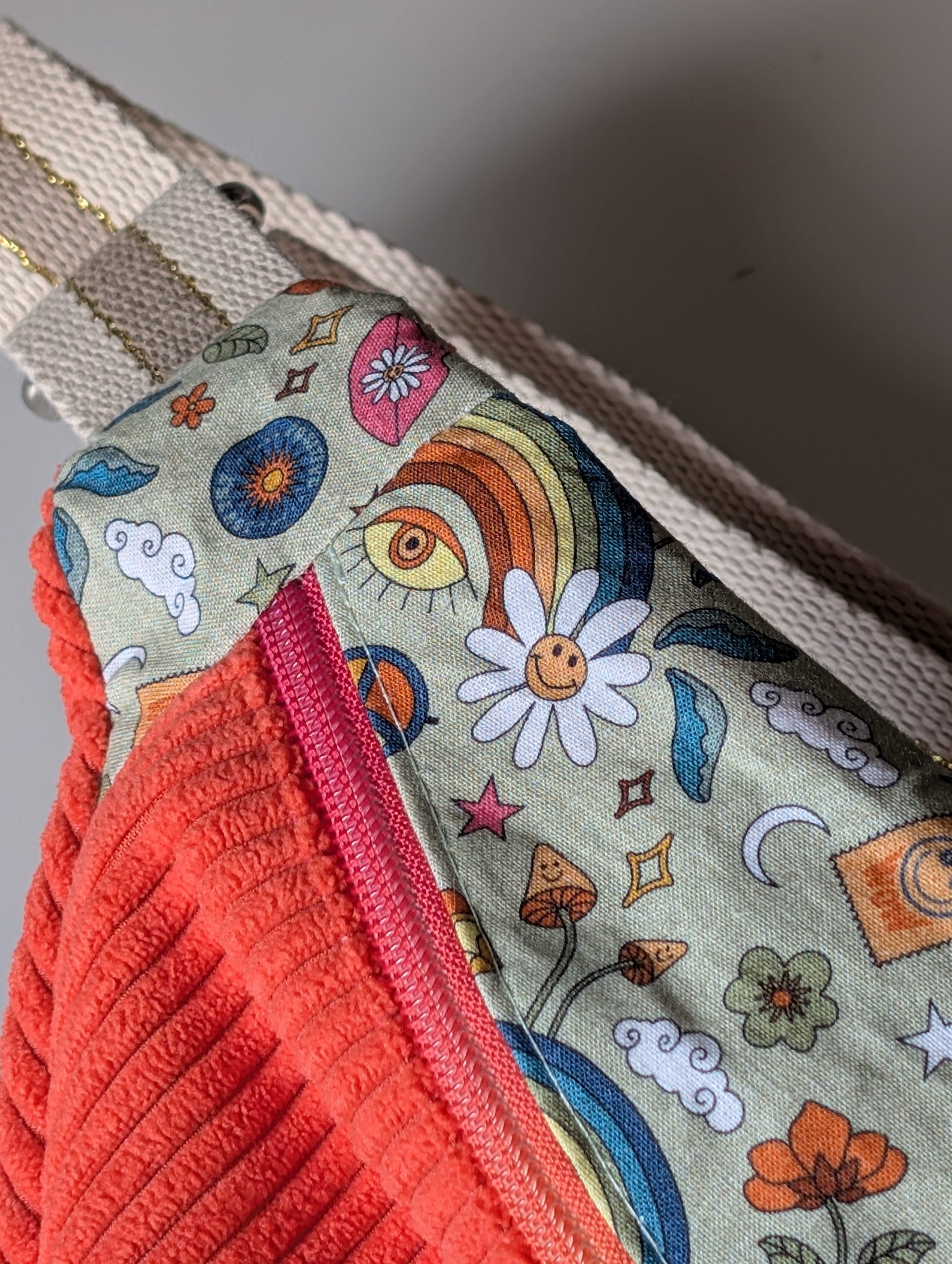 Sac Banane Velours Côtelé Orange Corail & Coton "Good Vibes" – Image 3