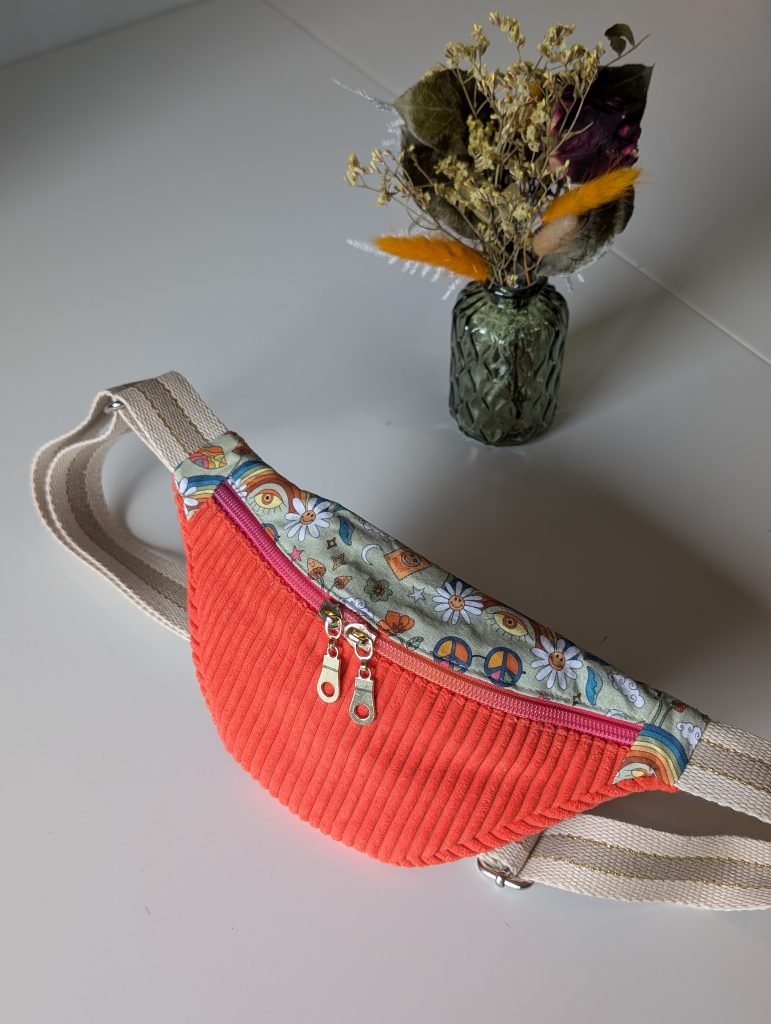 Petit Sac Banane Velours Côtelé Orange Corail & Coton Fantaisie - Taille Enfant