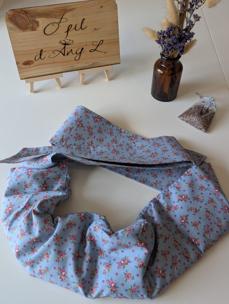 Ceinture Bouillotte Graines de Lin - Liberty Bleu Ciel & Roses Tendres