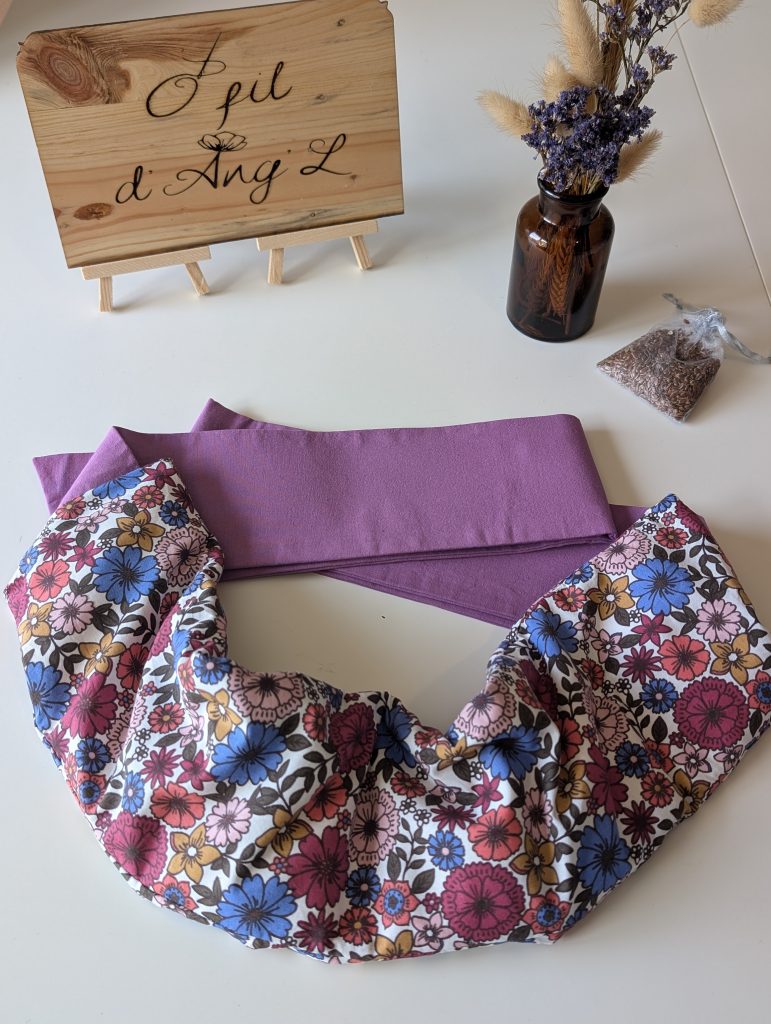 Ceinture Bouillotte Graines de Lin - Éclat de Fleurs & Violet Profond