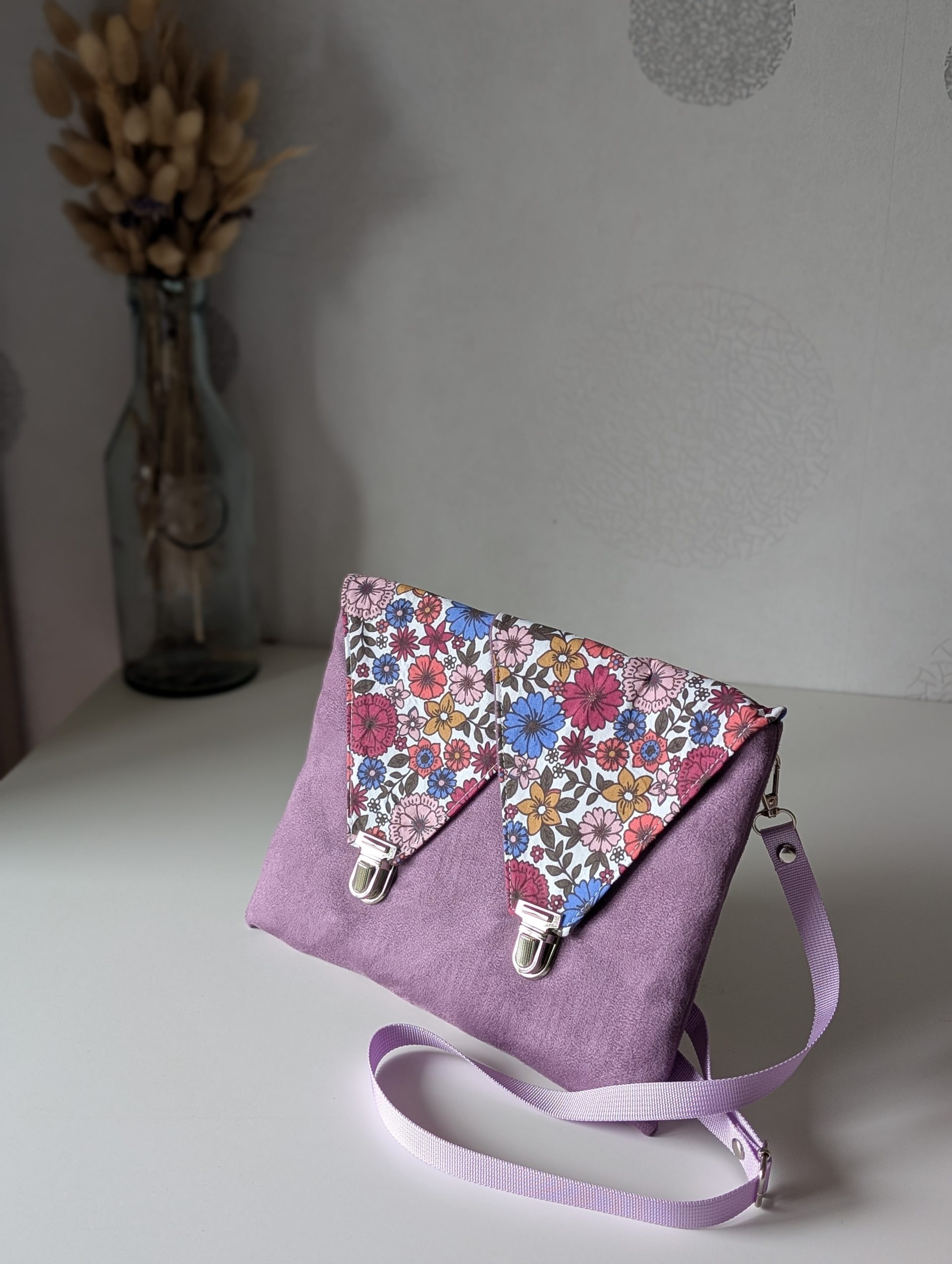 Sac-Pochette 2-en-1 — Suédine Violette & Jardin Fleuri
