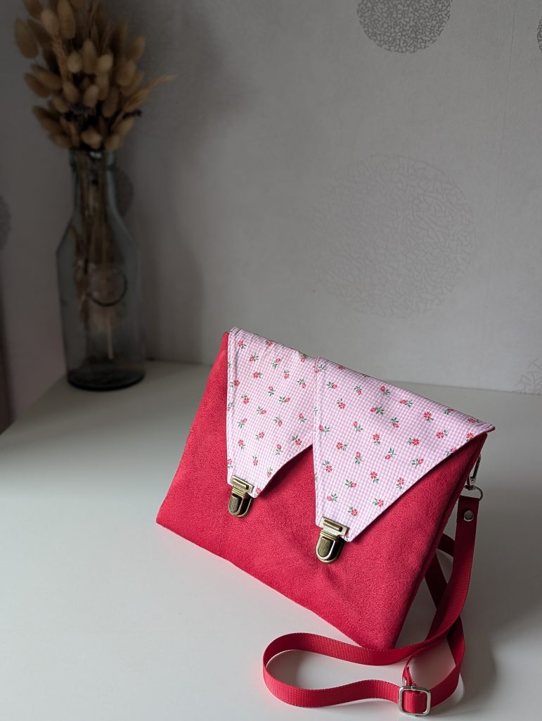 Sac-Pochette 2-en-1 — Suédine Rouge Passion & Vichy Fleuri