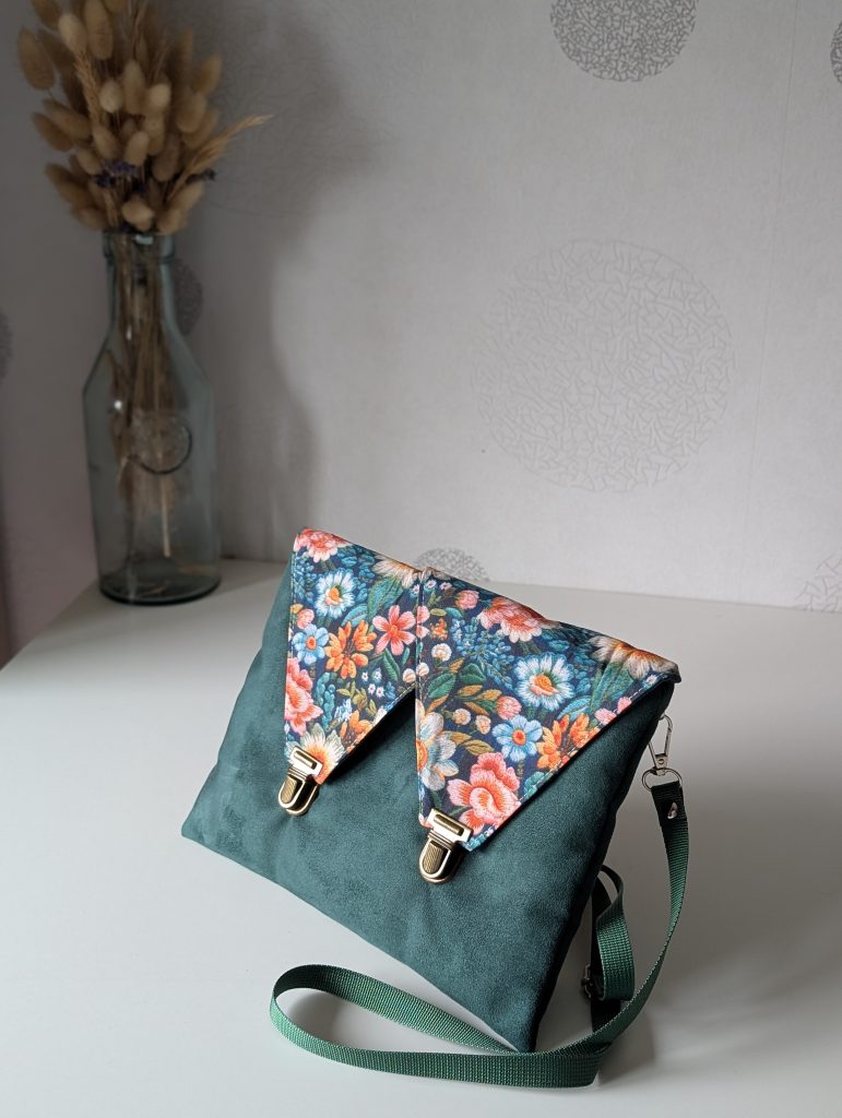 Sac-Pochette 2-en-1 — Suédine Vert Émeraude & Fleurs