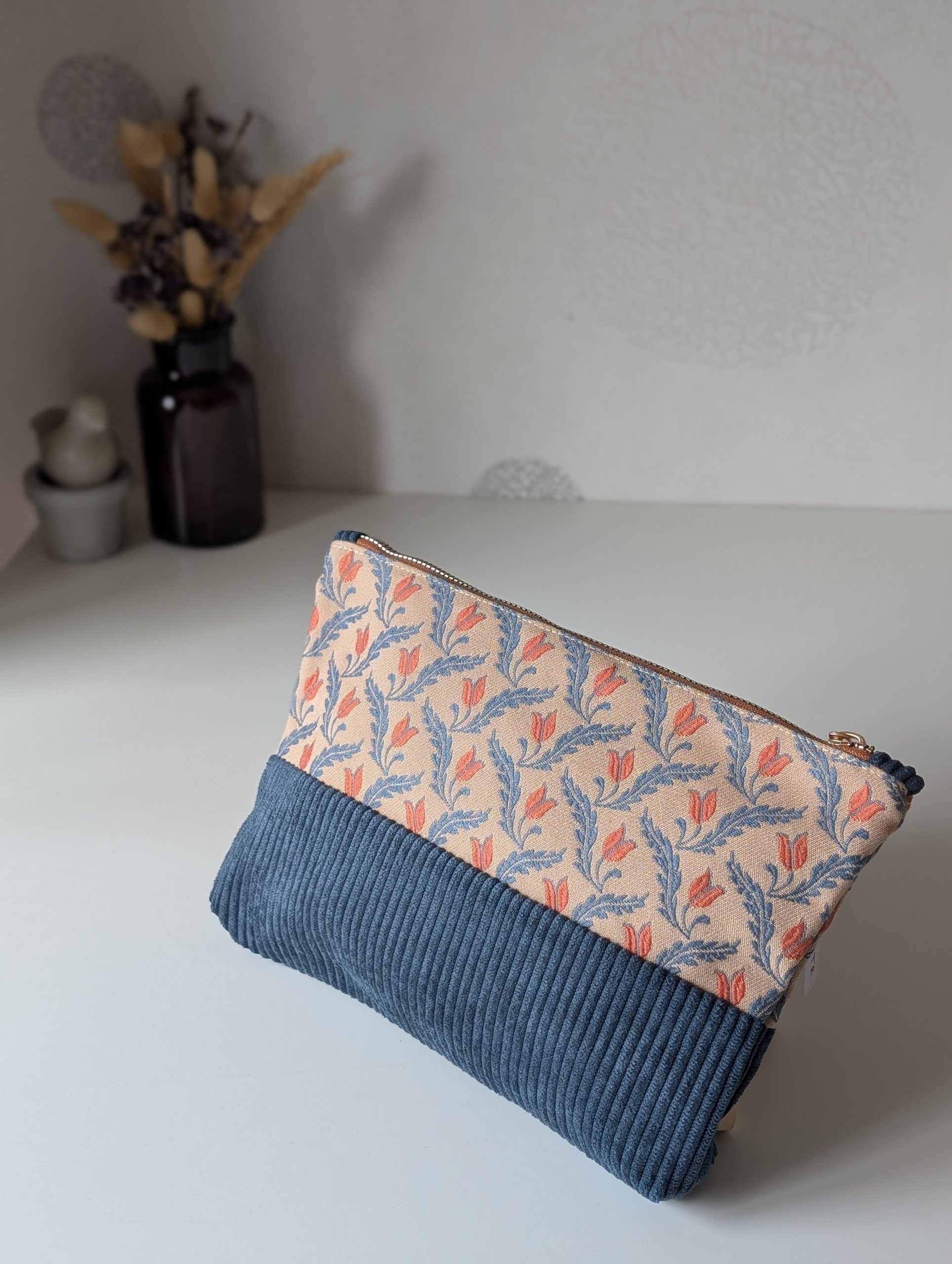 Pochette Zippée - Bleu Denim & Motif William Morris